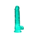 Dildo REALROCK CRYSTAL CLEAR 21 cm, realistyczne jądra, przyssawka, bez ftalanów