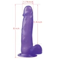 Dildo - Duże Zakrzywione TPE 20 cm, Przyssawka, Fioletowe, Realistyczne Wykończenie