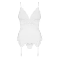 Gorset koronkowy OBSESSIVE, S/M, regulowane ramiączka, stringi, biały