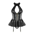 Gorset erotyczny OBSESSIVE - wet look, rozcięcie na biuście, zamek z przodu L/XL