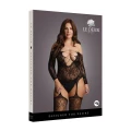 Bodystocking LE DESIRE XXL–5XL, koronkowy wzór, dekolt V, elastyczny materiał