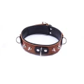 Obroża skórzana WHIPS z ćwiekami, 42-50 cm, długość smyczy 120 cm, koniakowa
