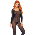 Bodystocking Długi Rękaw Black - 100% Poliamid, Przezroczysty, Elastyczny