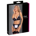 Komplet bielizny COTTELLI LINGERIE - Regulowany gorset, majtki z paskami do pończoch, czarny