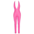 Kombinezon COTTELLI LINGERIE, różowy neon, halter, elastyczny materiał, sexy