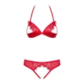 Zestaw bielizny OBSESSIVE: koronkowy biustonosz, stringi, intensywna czerwień S/M