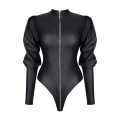 Body DEMONIQ - czarna ekoskóra, długie rękawy, srebrny zamek błyskawiczny
