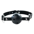 Knebel ball gag, czarny, oddychający, regulowany pasek 63 cm, średnica kuli 4 cm