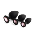 Korek analny – Zestaw Jewellery Silicone PLUG Black, silikon, 3 rozmiary, kryształ rose