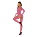 Bodystocking erotyczny SOFTLINE COLLECTION, różowy, długi rękaw, otwarty krok, O/S