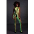 Bodystocking UV aktywowany - Neonowa Zielona - Halter, Elastyczny, XS/XL