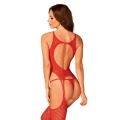 Bodystocking OBSESSIVE N122 - S/M/L, elastyczny, geometryczny wzór, czerwony