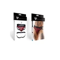 Majtki jockstrap REGNES FETISH PLANET – Czarno-czerwona zebra, elastyczny tiul, błyszczący vinyl