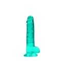Dildo REALROCK CRYSTAL CLEAR 19 cm, z realistycznymi jądrami, wodoodporny, bez ftalanów