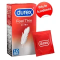 Prezerwatywy Durex Feel Ultra Thin — ultracienkie, profilowane, rozmiar 5,2 cm, 10 szt.