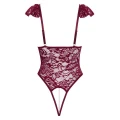 Body String Koronkowe COTTELLI LINGERIE - Bordowe, Regulowane Ramiączka, Perłowe Detale