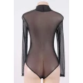 Body PARIS HOLLYWOOD, czarne, długie rękawy, regulowane zapięcie, siateczkowy materiał