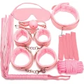 Zestaw Bondage Fetish Fever - 7 części, Różowy, z mankietami i linią