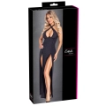 Suknia COTTELLI LINGERIE – długa, czarna z srebrnym połyskiem, rozcięcia frontowe