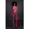 Bodystocking - Neonowa Linia - Halternack, Aktywowane UV, Różowy, XS/XL