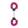 Kajdanki do przyjemności z futerkiem różowym - 29 cm, bezpieczny mechanizm, stal nierdzewna