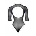 Body Krótkie Rękawki - Eleganckie - One Size - Siateczkowy Dekolt V - Czarny