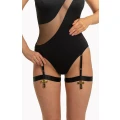 Body ANAIS Jenny L/XL, tiulowa wstawka, podwiązki, zapięcie w kroku, czarne
