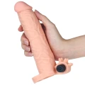 Rękaw przedłużający penisa Vibrating Pleasure X, 2 cale, wibracje, TPE, cielisty