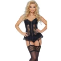 Gorset erotyczny ROXANA, satynowy, z koronką, regulowane zapięcie, stringi w zestawie