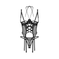 Gorset erotyczny Dominna, 100% poliuretan, otwarte miseczki, L/XL, stringi w komplecie