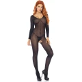 Bodystocking Długi Rękaw Black - 100% Poliamid, Przezroczysty, Elastyczny