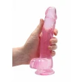 Dildo REALROCK CRYSTAL CLEAR 21 cm, realistyczne jądra, przyssawka, bez ftalanów