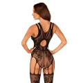 Bodystocking OBSESSIVE F239, czarny, elastyczny, kwiatowo-geometryczny, S/M/L