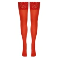 Pończochy samonośne COTTELLI LINGERIE, koronkowe, czerwone, z silikonowym wzmocnieniem