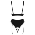 Komplet bielizny COTTELLI LINGERIE - Regulowany gorset, majtki z paskami do pończoch, czarny