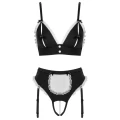 Zestaw kostiumu pokojówki COTTELLI LINGERIE - zmysłowy gorset z falbankami i majtkami