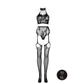 Zestaw bielizny halter z pończochami - One Size - Koronka i siateczka - Czarny