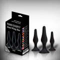 Wtyczka analna BLACK 3-pack POWER ESCORTS BR12 - trójrozmiarowa, elastyczna, z przyssawką