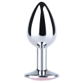 Butt Plug Srebrny z Różowym Diamentem - 2,8 cm, Metal Bezniklowy, Elegancki Design