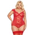 Body SOFTLINE COLLECTION - czerwony, XL, zmysłowy z kwiatowymi akcentami