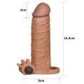 Rękaw przedłużający penisa Vibrating Pleasure X, 2 cale długości, materiał TPE, brązowy