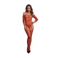 Bodystocking LE DESIRE z odkrytymi ramionami, czerwony z efektem brokatu, One Size