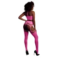 Bielizna Neonowa - Krótki Top z Pończochami, Materiał: 92% Nylon, 8% Spandes/Elasthan, Różowa
