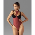 Body OBSESSIVE Parisel, transparentne, z chokerem, czarno-bordowe, 2XL/3XL