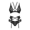 Komplet bielizny OBSESSIVE: biustonosz, pas do pończoch, koronkowe figi M/L