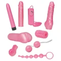 Zestaw zabawek dla dorosłych Lovetoy, 9 elementów, różowe, wibratory, dildo, bateria AA