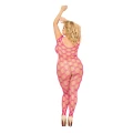 Bodystocking SOFTLINE COLLECTION „She-cat” - różowy, elastyczna siateczka, XL-3XL