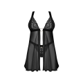 Babydoll OBSESSIVE – babydoll czarne, koronka, ozdobny metalowy łącznik serce
