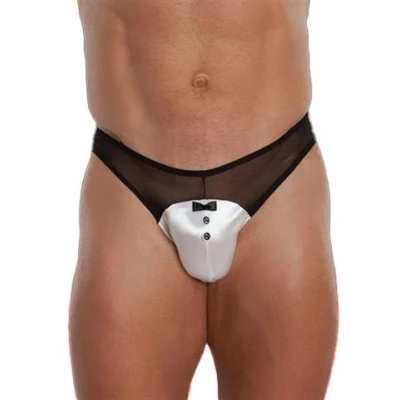 Stringi siateczkowe SOFTLINE COLLECTION M/L, eleganckie, czarna kokardka, zmysłowe