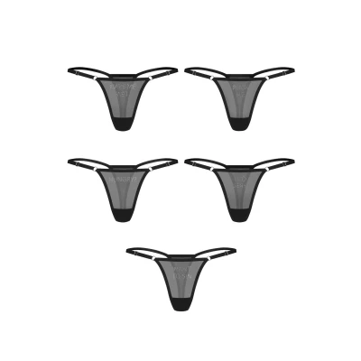 Stringi przezroczyste OBSESSIVE Violami, 5-pack S/M, regulowane paski, cyrkonie, komfort